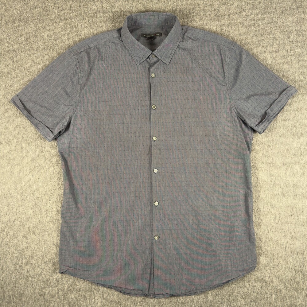 John Varvatos USA Shirt Mens Large Blue Geometric Short Sleeve Button Up Cotton